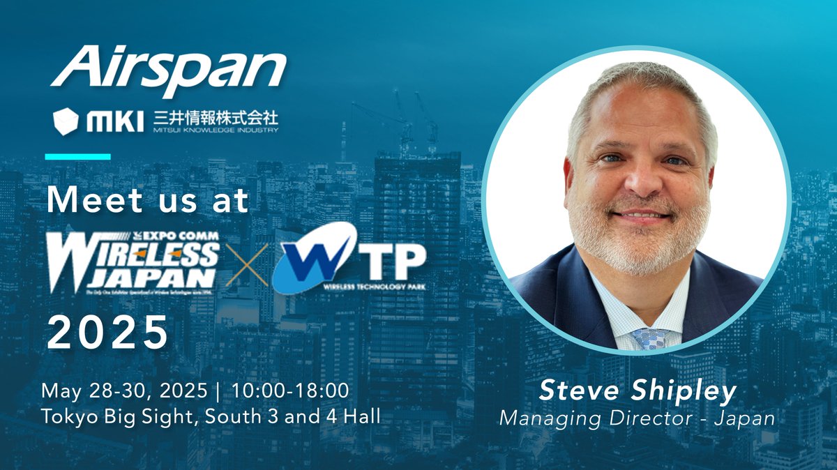 Airspan Networks (@airspannetworks) on Twitter photo Letās talk wireless at #WirelessJapan2025!
This year, weāre co-exhibiting with <a href="/mki_press/">äøäŗę
å ±</a> and ready to explore the future of #wireless in Japan and beyond.
šMeet us at the MKI booth to see how Airspan powers smarter, more flexible connectivity.
wjwtp.jp/2025/ Letās talk wireless at #WirelessJapan2025!
This year, weāre co-exhibiting with <a href="/mki_press/">äøäŗę
å ±</a> and ready to explore the future of #wireless in Japan and beyond.
šMeet us at the MKI booth to see how Airspan powers smarter, more flexible connectivity.
wjwtp.jp/2025/