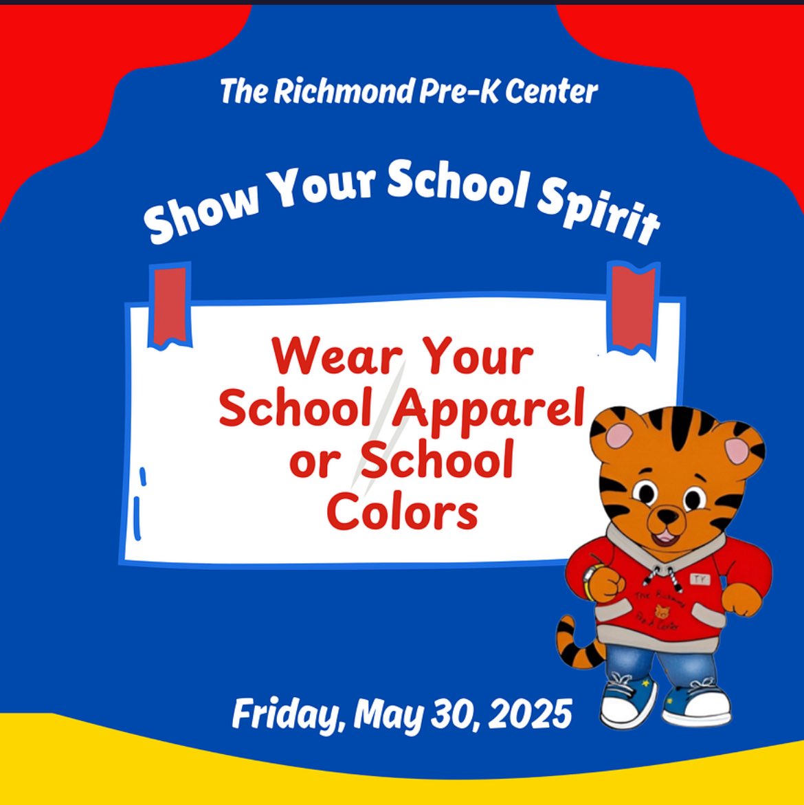TheRichmondPreKCenter (@therichmondprek) on Twitter photo Show your #schoolspirit! Wear your school apparel or school colors on Friday, May 30th. <a href="/EdeleWilliams/">Edele Williams</a> <a href="/Natalie_Iacono/">Natalie Iacono</a> Show your #schoolspirit! Wear your school apparel or school colors on Friday, May 30th. <a href="/EdeleWilliams/">Edele Williams</a> <a href="/Natalie_Iacono/">Natalie Iacono</a>