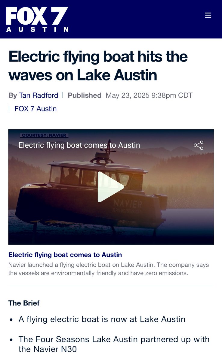 Navier (@navierboat) on Twitter photo “The Four Seasons is taking boat rides to new heights with the Navier N30”
Thanks <a href="/fox7austin/">FOX 7 Austin</a> for the coverage! “The Four Seasons is taking boat rides to new heights with the Navier N30”
Thanks <a href="/fox7austin/">FOX 7 Austin</a> for the coverage!