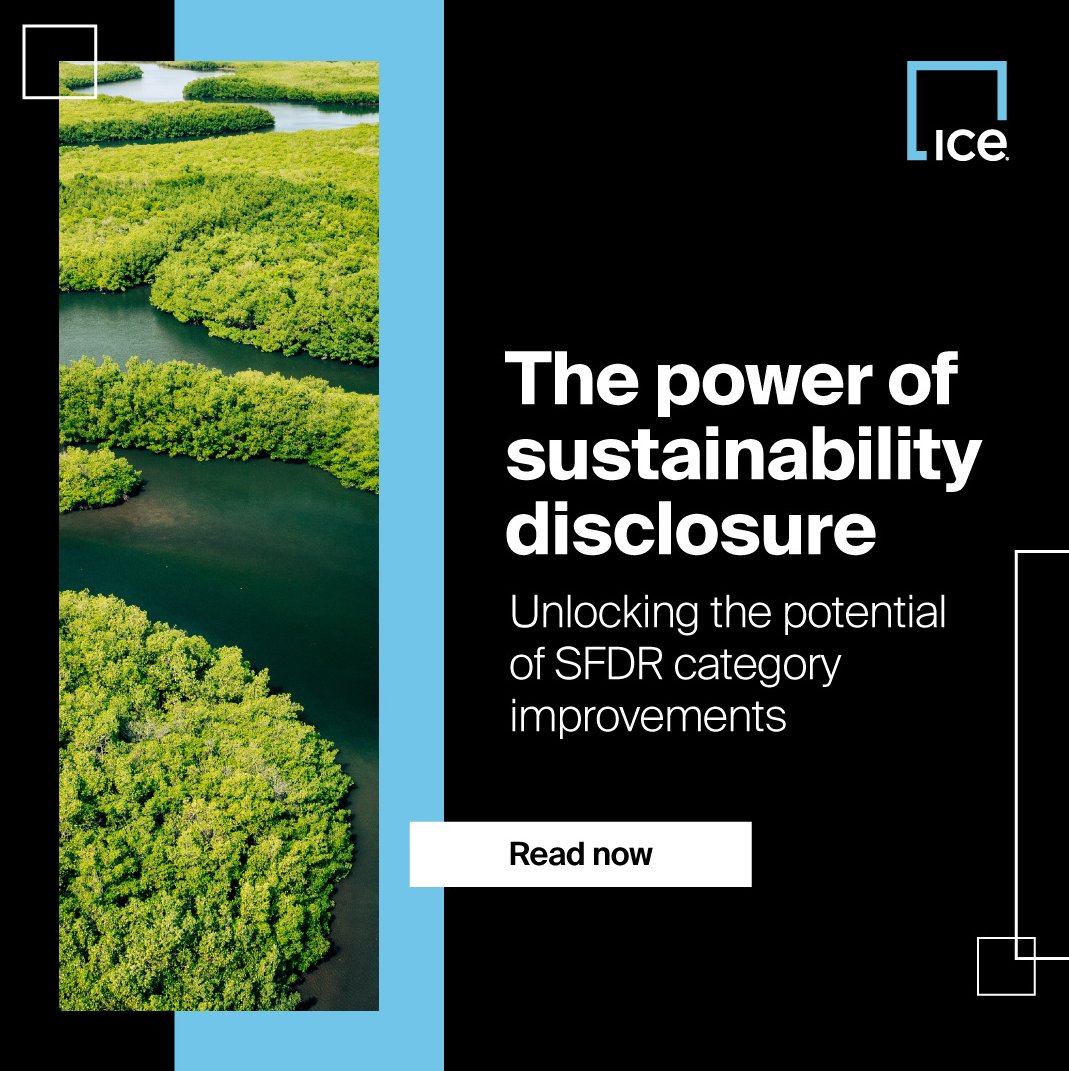 Funds that upgrade their SFDR category tend to see stronger NAV growth over the next year, per ICE research. With new EU fund naming rules in effect as of May 21, the impact of sustainability disclosure is only growing – read more: ice.com/insights/susta…