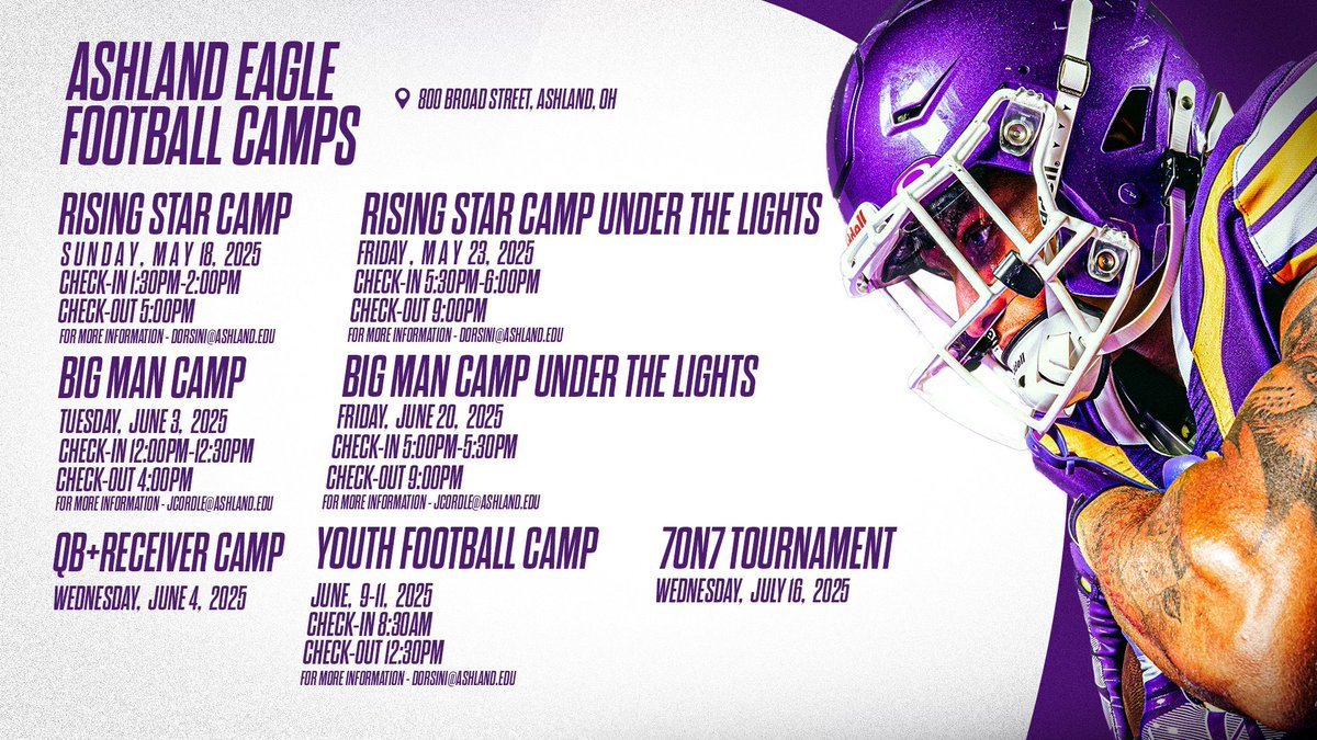 After having a great visit with <a href="/AshlandFB/">Ashland Football</a>, I am incredibly excited to attend their camp this summer on June 20th. Ashland Eagles Football camp. Thank you
<a href="/JimCordle63/">Jim Cordle</a> and <a href="/coach_geiser/">Doug Geiser</a> for reaching out. Go Eagles! <a href="/COACHSPECHT28/">Steve Specht</a> <a href="/Brodbeckj02/">Jake Brodbeck</a> @RUNBU