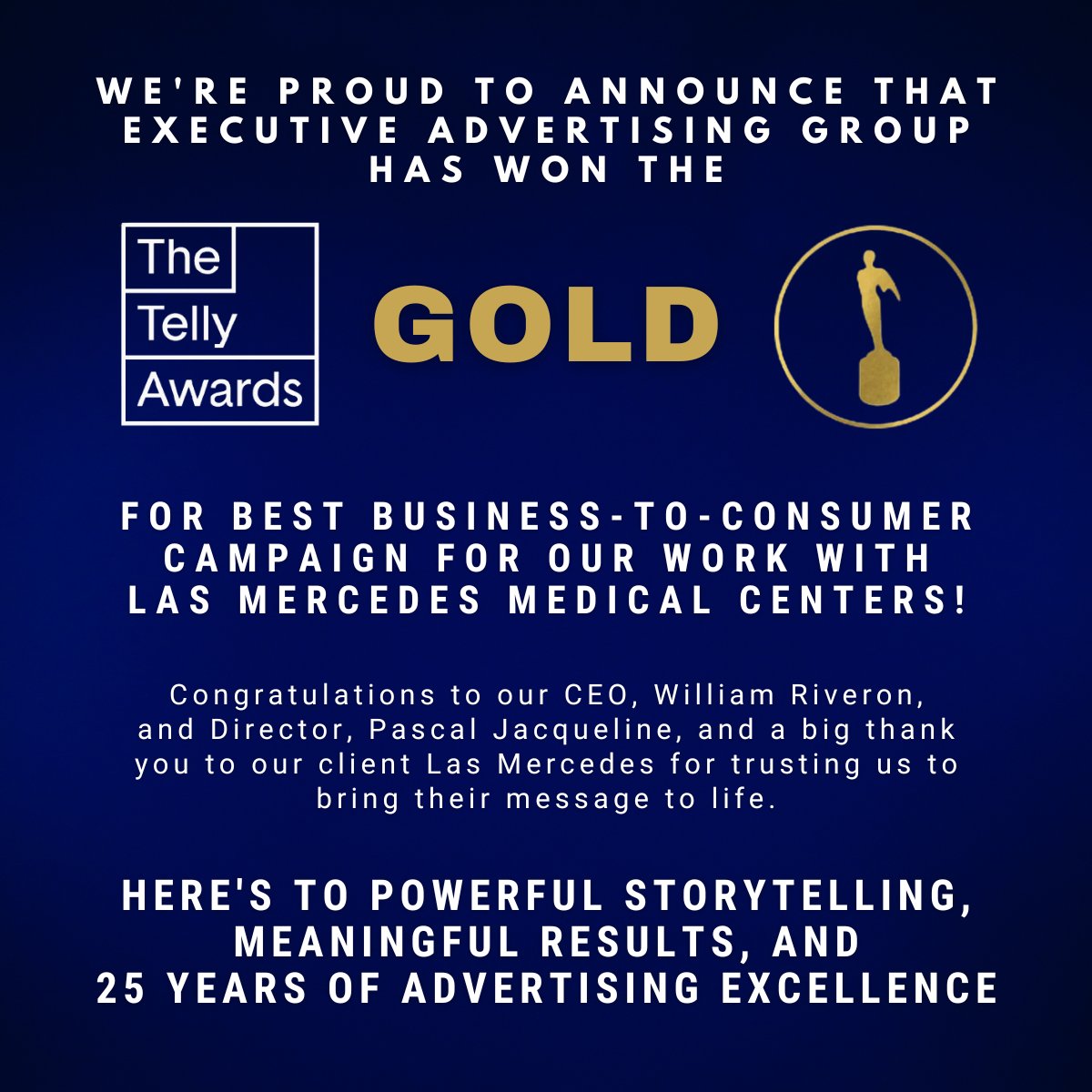 EAGgroup's tweet photo. Click link here for the Award Spot
https://t.co/4vf4r339nI

#TellyAwards2025
#GoldWinner
#LasMercedesMedicalCenters
#AwardWinningCare
#ExecutiveAdvertisingGroup
#BrandStorytelling
#CreativeCampaigns
#MarketingExcellence
#HealthcareMarketing https://t.co/XGRhVqLiAF