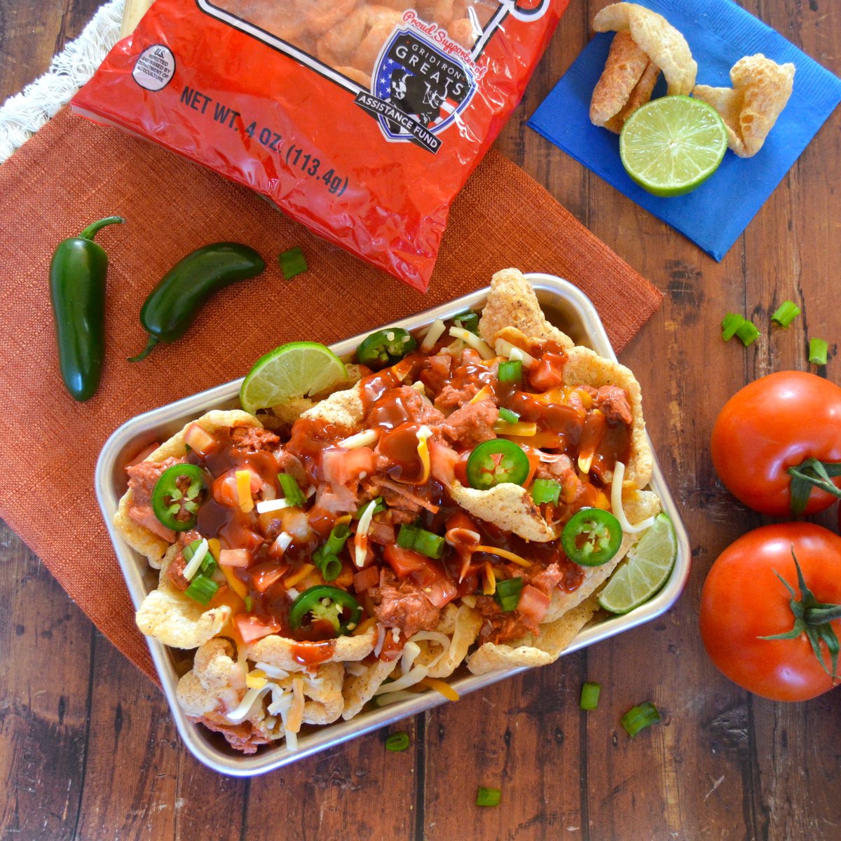 Let us introduce to you the greatest invention of all time: Pork Rind Nachos.

You're welcome.