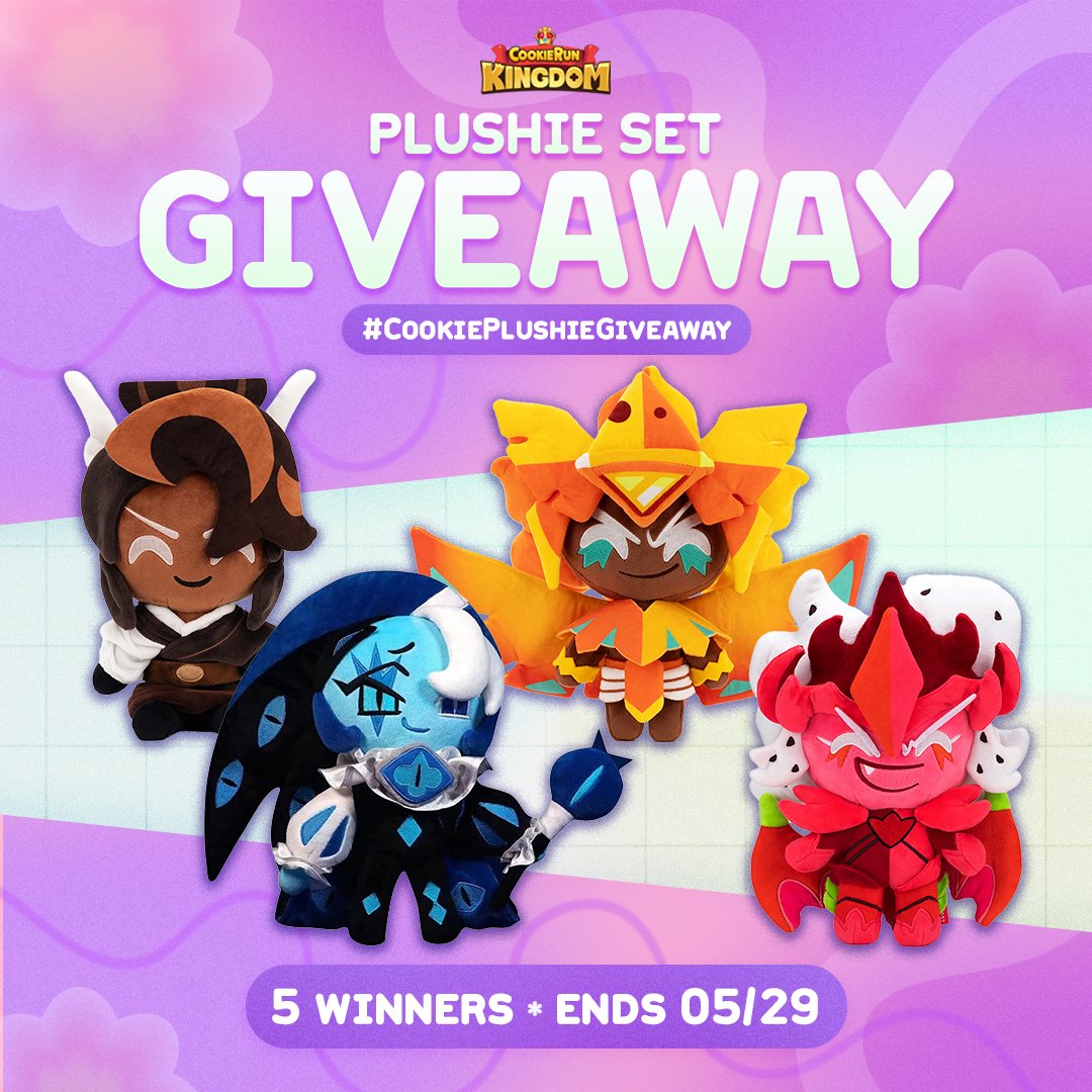 CookieRun: Kingdom (@crkingdomen) on Twitter photo Looking for the perfect, huggable Cookies in real life? 🍪🥺 We'll be giving away some of our recent #CookieRunKingdom Plushie launches to 5 WINNERS! 💖
📜Entry rules:
1. Follow our account here <a href="/CRKingdomEN/">CookieRun: Kingdom</a>
2. Repost and comment down below #CookiePlushieGiveaway
3. Enter the Looking for the perfect, huggable Cookies in real life? 🍪🥺 We'll be giving away some of our recent #CookieRunKingdom Plushie launches to 5 WINNERS! 💖
📜Entry rules:
1. Follow our account here <a href="/CRKingdomEN/">CookieRun: Kingdom</a>
2. Repost and comment down below #CookiePlushieGiveaway
3. Enter the