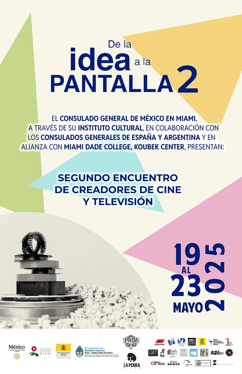 A partir del Lunes 19 de Mayo, De la idea a la pantalla 2 comienza. No te pierdas películas, mesas redondas, talleres y clases magistrales con  reconocidos productores, directores, actores, guionistas y otros profesionales del sector audiovisual.

🔗: consulmex.sre.gob.mx/miami/index.ph…