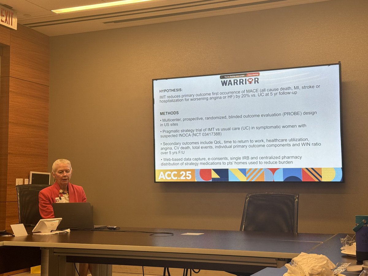 Ana Iribarren, MD (@anairibarren10) on Twitter photo Today, we are pleased to have <a href="/Baireymerz/">C Noel Bairey Merz</a> present and discuss the results of the WARRIOR Trial and the next steps in research for INOCA patients.
<a href="/WomensHeartCS/">Barbra Streisand Women's Heart Center Cedars-Sinai</a> <a href="/SmidtHeart/">Smidt Heart Institute at Cedars-Sinai</a> <a href="/CedarsSinaiMed/">Cedars-Sinai Academic Medicine</a> <a href="/DrMarthaGulati/">Dr. Martha Gulati ♥️🫀❤️🩹🇨🇦</a> <a href="/JanetWeiMD/">Janet Wei MD</a> Today, we are pleased to have <a href="/Baireymerz/">C Noel Bairey Merz</a> present and discuss the results of the WARRIOR Trial and the next steps in research for INOCA patients.
<a href="/WomensHeartCS/">Barbra Streisand Women's Heart Center Cedars-Sinai</a> <a href="/SmidtHeart/">Smidt Heart Institute at Cedars-Sinai</a> <a href="/CedarsSinaiMed/">Cedars-Sinai Academic Medicine</a> <a href="/DrMarthaGulati/">Dr. Martha Gulati ♥️🫀❤️🩹🇨🇦</a> <a href="/JanetWeiMD/">Janet Wei MD</a>