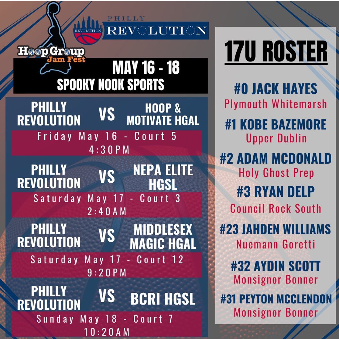 Coaches: Rosters and Schedules are now posted for our 17u groups at Spooky Nook this weekend. D1, D2, and D3 level prospects. 🏀 🧃 💪🏼