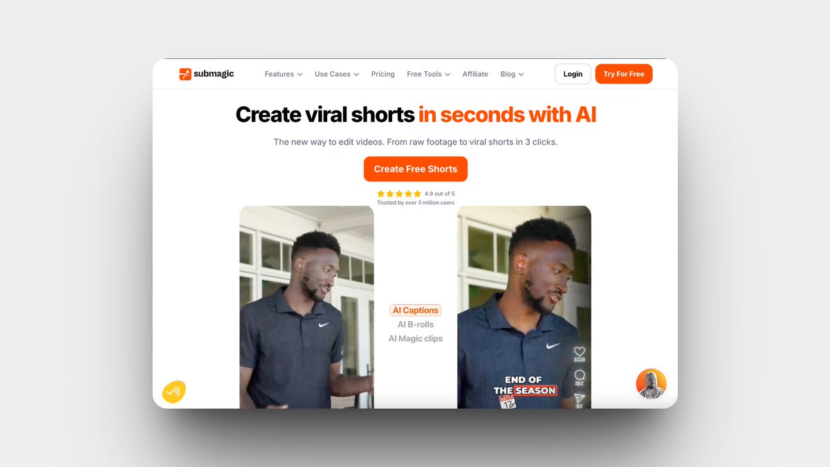 Narrow_Labs's tweet image. Narrow Labs Resource Recommendation: Submagic
Everything you need to create captivating shorts faster. Your all-in-one platform to effortlessly create captivating shorts that drive conversions.
submagic.co