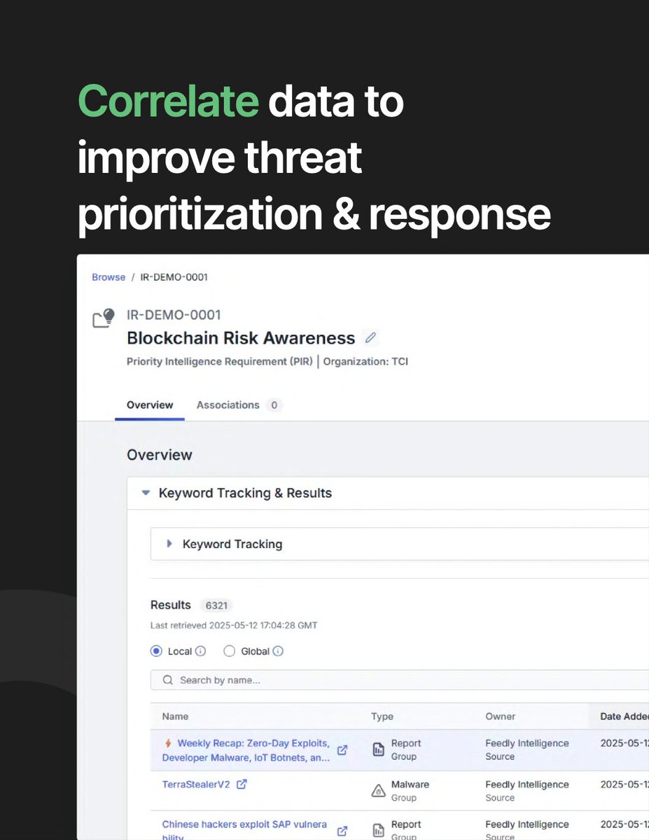 feedly's tweet photo. Feedly + @ThreatConnect!

✅ Enrich investigations with AI-curated intel from Feedly Feeds & Boards 
✅ Ingest IoCs, CVEs, TTPs, threat actors, and malware with context 
✅ Correlate external + internal data to prioritize what really matters

https://t.co/BcprGWatJo

#ThreatIntelligence #CTI #CyberSecurity #TIP