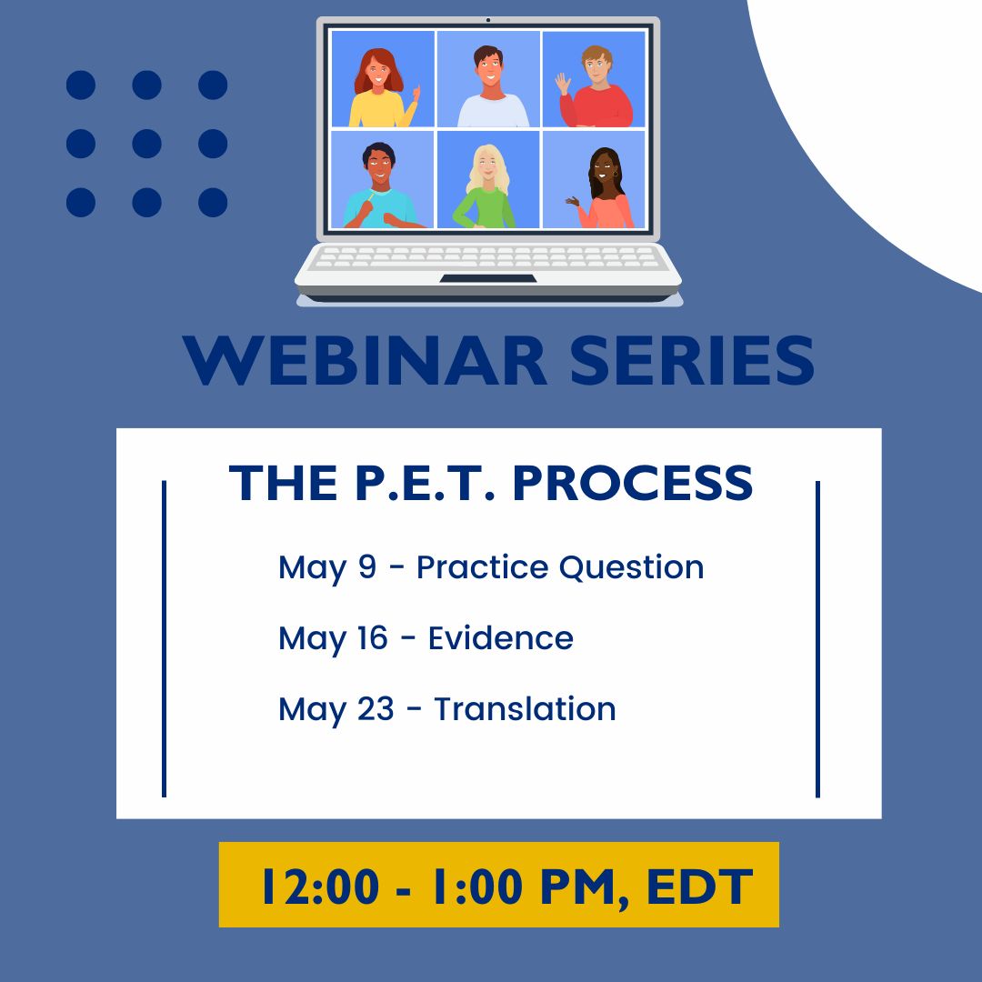 Don’t miss Part 2 of the P.E.T. Process Webinar Series tomorrow, May 16th, where we’ll discuss EVIDENCE.
📅 May 16 | 12-1 PM EDT
📝 1.0 ANCC Contact Hour
🔗 Register now: buff.ly/ZwNIfwY 

#EBP #TranslationIntoPractice #NursingEducation