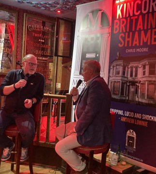 Trevor Birney and Chris Moore in conversation at book launch