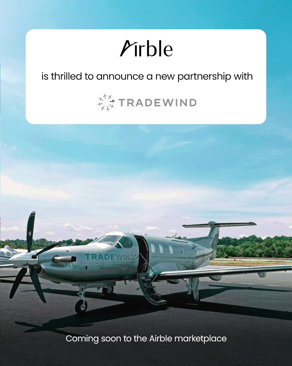 We are excited to welcome Tradewind Aviation, LLC to the Airble Marketplace!

Based in Oxford, Connecticut, Tradewind will soon bring a fleet of 27 Pilatus PC-12s to offer even more options for your private travel needs across the Northeast, the Bahamas, and the Caribbean.
