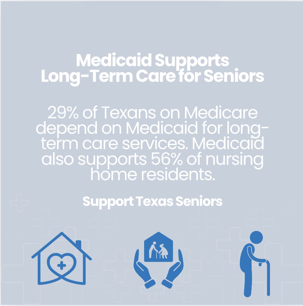🏡 Seniors deserve dignity.

Medicaid provides essential long-term care for thousands of older Texans and nursing home residents across the state.

📢 Let’s protect the care of our parents and grandparents need.