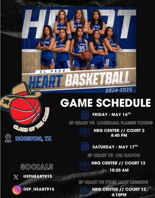 My team and I are excited to attend the Clash of clubs tournament in Houston TX this weekend! Come check us out 💙
<a href="/EPHeart915/">El Paso Heart</a> <a href="/915CoachMarco/">Marco</a>