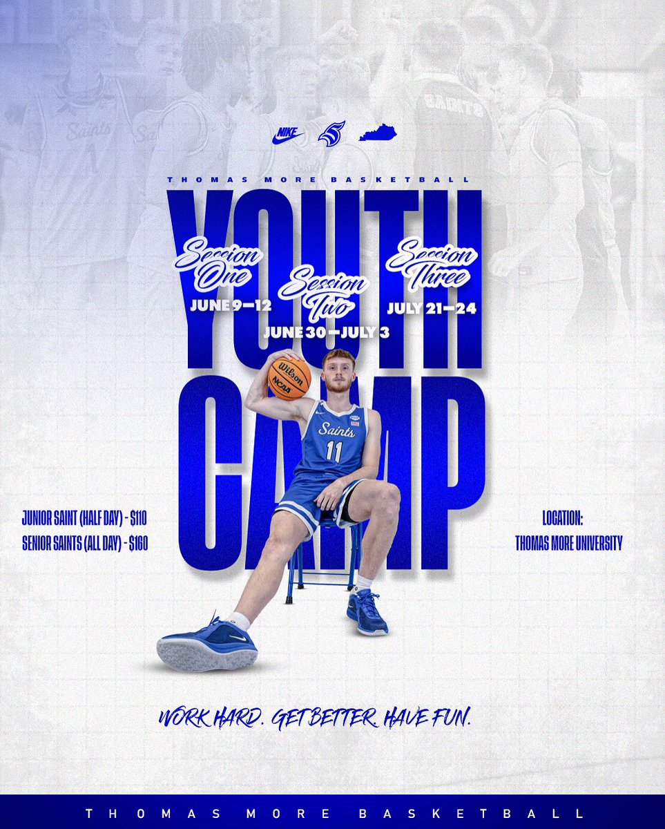 THOMAS MORE SAINTS BASKETBALL (@tmumensbball) on Twitter photo 🚨 Camp Szn🚨
We are less than a month away from session one.
Register below ⬇️ ⬇️
thomasmoresaints.com/sports/2022/7/…
For any questions please contact:
rayj@thomasmore.edu or berleks@thomasmore.edu
Work Hard. Get Better. Have Fun.
#LetsGoSaints 🚨 Camp Szn🚨
We are less than a month away from session one.
Register below ⬇️ ⬇️
thomasmoresaints.com/sports/2022/7/…
For any questions please contact:
rayj@thomasmore.edu or berleks@thomasmore.edu
Work Hard. Get Better. Have Fun.
#LetsGoSaints