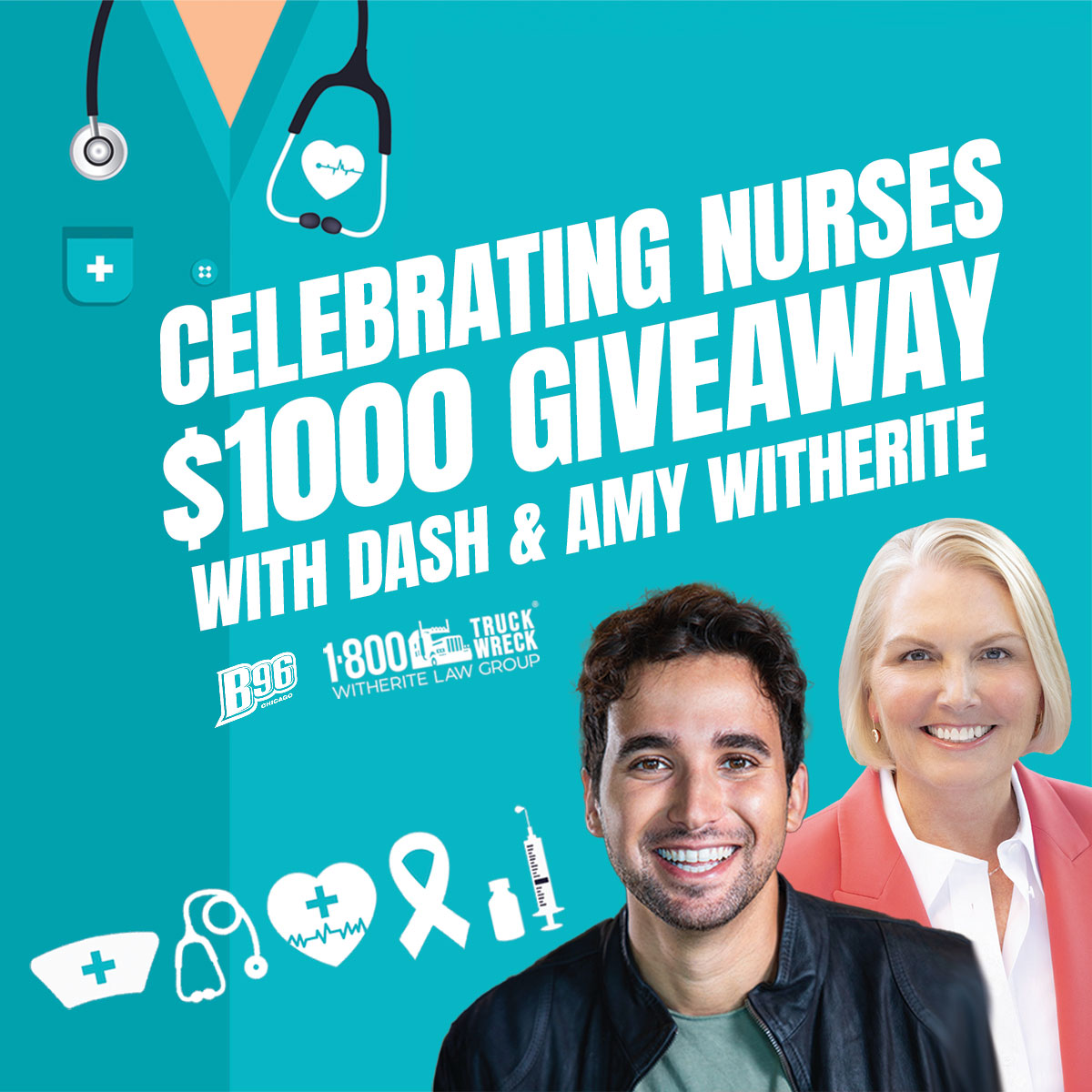 We're still celebrating National Nurses Month 💗 Don't forget to log on to b96.com, tell us your nursing story, and enter for your chance to win $1k thanks to 1-800-TRUCKWRECK 📱