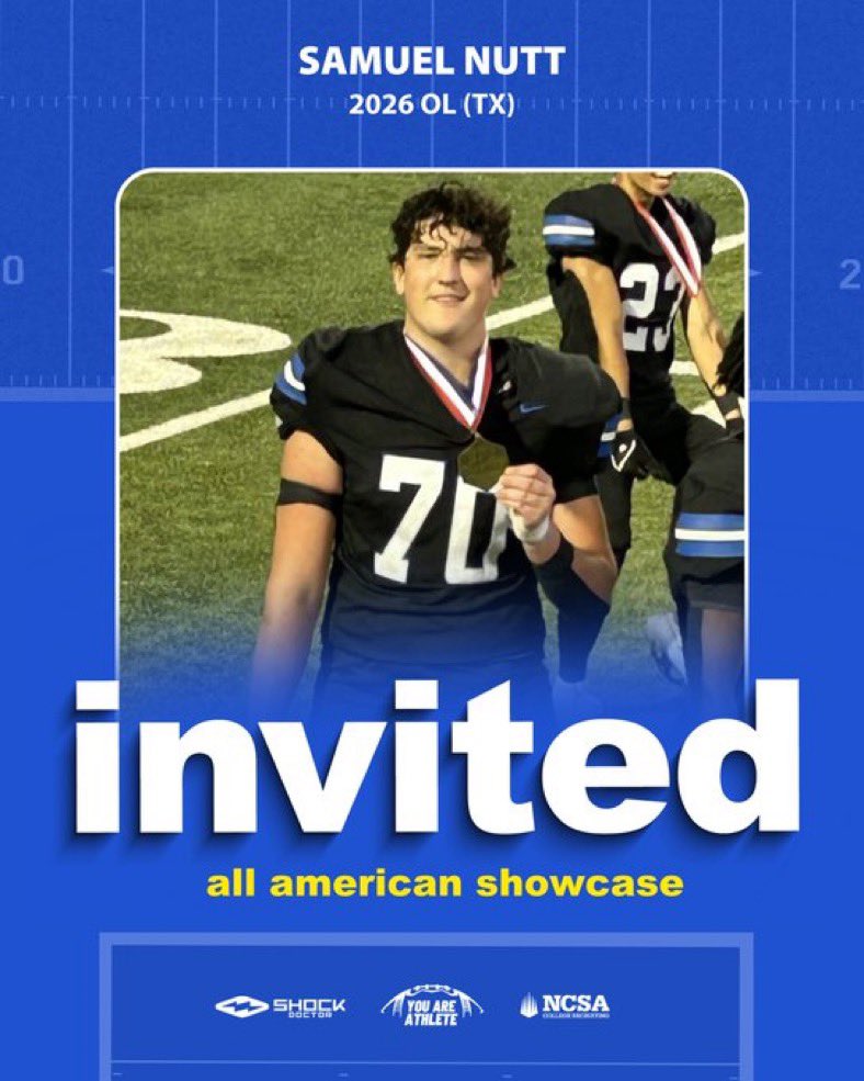 Samuel Nutt (@samuel_nutt_70) on Twitter photo Blessed to receive an invite to the <a href="/youareathlete/">You Are Athlete</a> All-American Showcase
<a href="/CoachHamm99/">Demitric Hamm</a> <a href="/coachgregdial/">Greg Dial Jr.</a> <a href="/hcstangs_FB/">Houston Christian High School Football</a> <a href="/MrSirCoachWebb/">Clayton Webb</a> Blessed to receive an invite to the <a href="/youareathlete/">You Are Athlete</a> All-American Showcase
<a href="/CoachHamm99/">Demitric Hamm</a> <a href="/coachgregdial/">Greg Dial Jr.</a> <a href="/hcstangs_FB/">Houston Christian High School Football</a> <a href="/MrSirCoachWebb/">Clayton Webb</a>