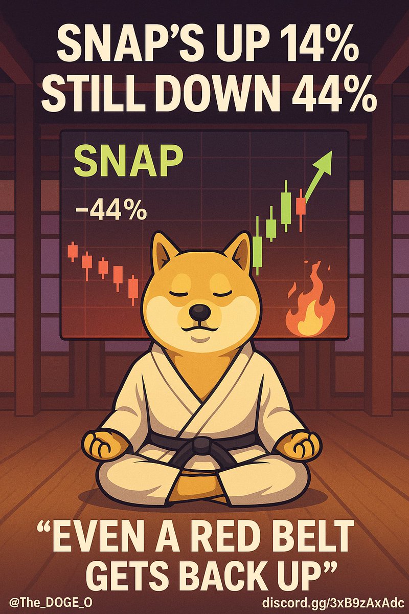 📈 SNAP up 14% this month
📉 Still down 44% on the year
Meditate on that math, young bull 🧘‍♂️📊
Even a red belt gets back up. 🥋🔥
$SNAP $QQQ $DOGE

#StockMarket #Investing #OptionsTrading #CryptoNews #MemeStocks
🐶 <a href="/The_DOGE_O/">The DOGE-O</a> | discord.gg/3xB9zAxAdc
