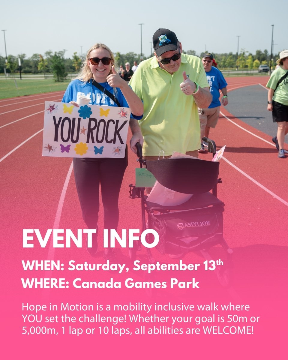 Hotel Dieu Shaver Foundation’s Hope in Motion event is back!! Register early to SAVE! Visit hopeinmotion.ca

 📅 September 13, 2025
 📌 Canada Games Park 

Hope in Motion is a mobility inclusive event where YOU set your own challenge.

#HopeinMotion
