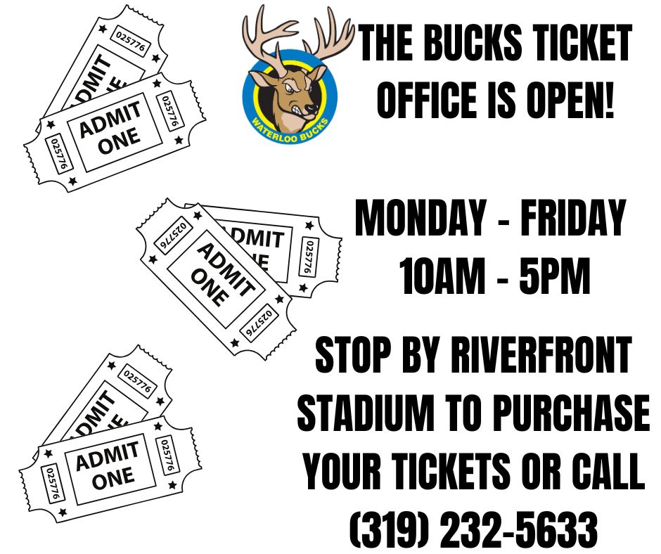 The time has come! With 10 days left until our opening game, it's time to purchase your tickets! Our Ticket Office is open Monday through Friday, from 10am until 5pm. We can't wait to see you there!

waterloo-bucks.nwltickets.com/?_gl=1*1aj8t47…..