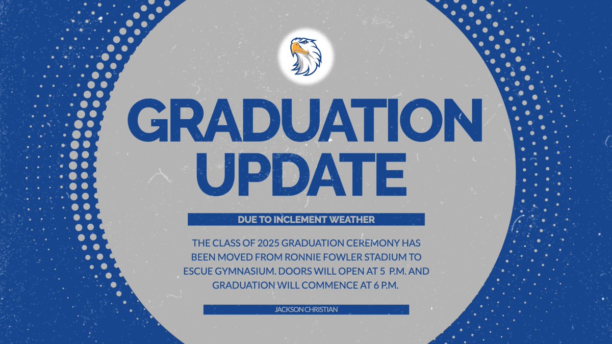 Graduation Celebration Update: With impending weather in the forecast, the graduation ceremony has been moved from Ronnie Fowler stadium to Escue Gymnasium. Doors will open at 5:00 p.m. and graduation will commence at 6:00 p.m.