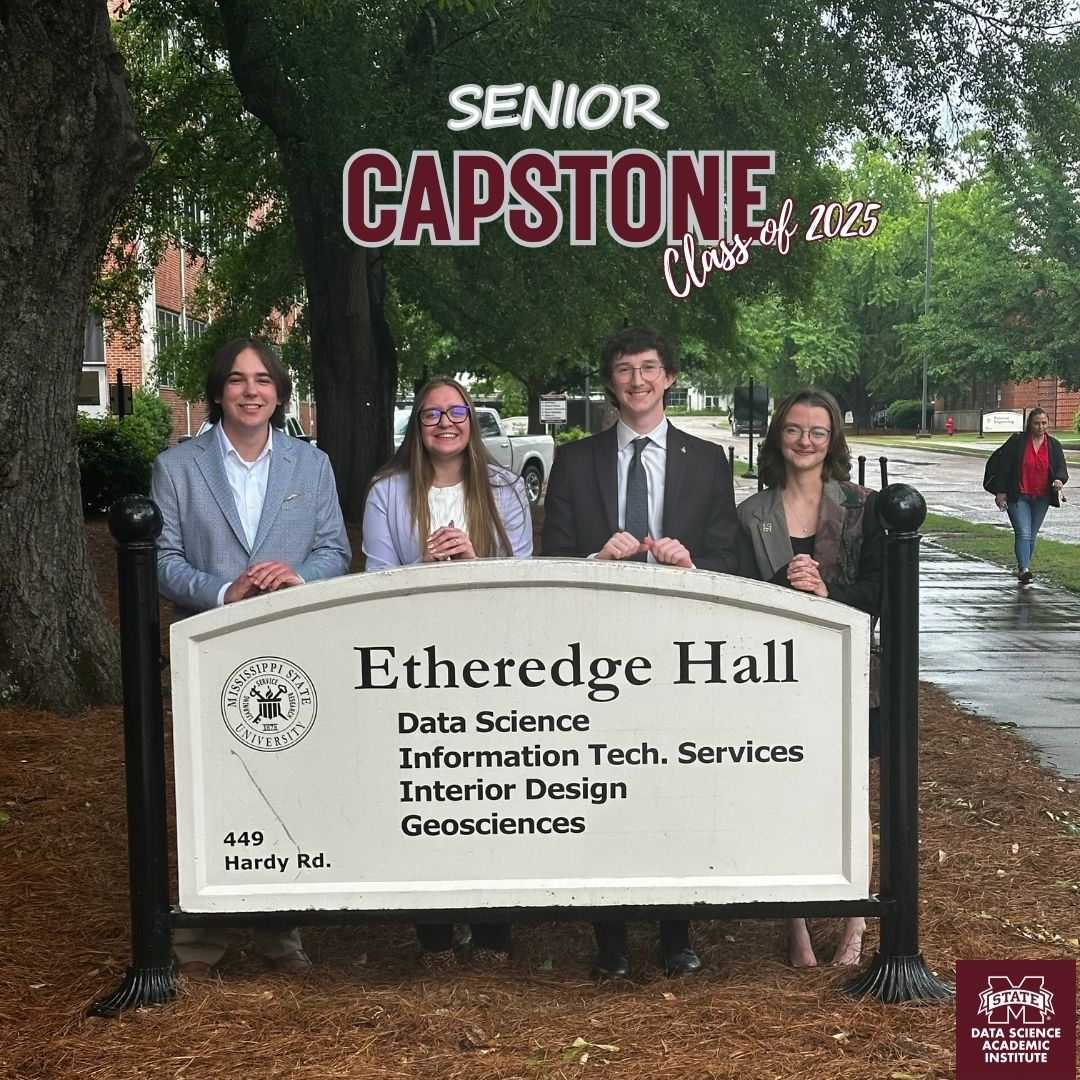 MsStateDataSci's tweet image. On Tuesday, May 6, the Data Science seniors presented their yearlong capstone projects to an audience of Data Science Academic Institute faculty as well as various MSU faculty and staff, family and friends. Stay tuned for more about Reid, Samantha, Josh, and Penelope projects!