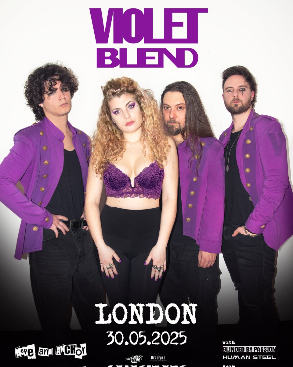 Violet Blend (@violetblend) on Twitter photo || 𝗟𝗢𝗡𝗗𝗢𝗡 - Friday 30th May at <a href="/TheHopeLiveN1/">Hope and Anchor Live</a> 🇬🇧
We'll be back in the UK for one-night-only, we can't wait! 💜
We'll hit the stage with Blinded By Passion and Human Steel
🎫 Tickets: wegottickets.com/event/653314/ ||
.
#violetblend #london #hopeandanchor #islington || 𝗟𝗢𝗡𝗗𝗢𝗡 - Friday 30th May at <a href="/TheHopeLiveN1/">Hope and Anchor Live</a> 🇬🇧
We'll be back in the UK for one-night-only, we can't wait! 💜
We'll hit the stage with Blinded By Passion and Human Steel
🎫 Tickets: wegottickets.com/event/653314/ ||
.
#violetblend #london #hopeandanchor #islington