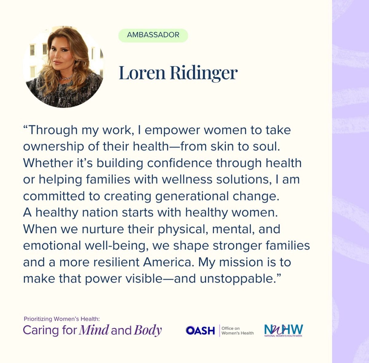 Our CEO Loren Ridinger is honored to serve as an official ambassador for National Women’s Health Week—championing the importance of prioritizing wellness from the inside out.

Because when women are well, families thrive—and communities grow stronger!

#NWHW #marketamerica