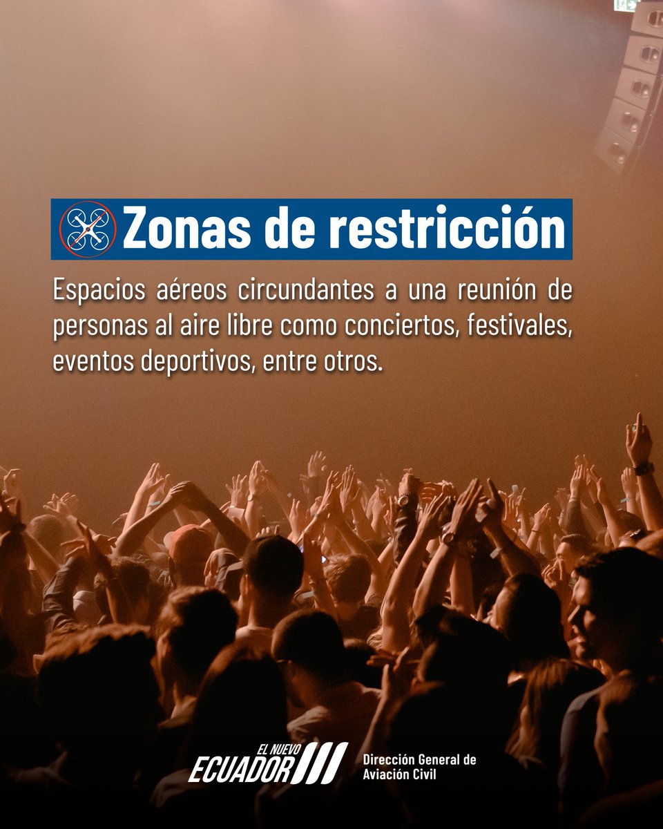 La RDAC 101 restringe el uso de aeronaves no tripuladas - drones sobre personas que asisten a eventos masivos.

Revisa toda la información relacionada en este enlace ⏩goo.su/S3JF4

#DronesEcuador
#ElNuevoEcuador