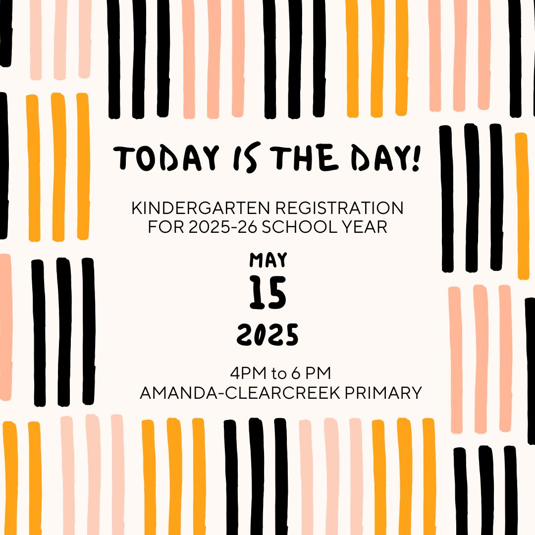 Join us this evening from 4pm to 6pm for Kindergarten Registration at the A-C Primary building!  We can't wait to welcome our newest students!  Please bring required documents including proof of residence, parent's drivers license, and student'
amanda.k12.oh.us/~board/distric…