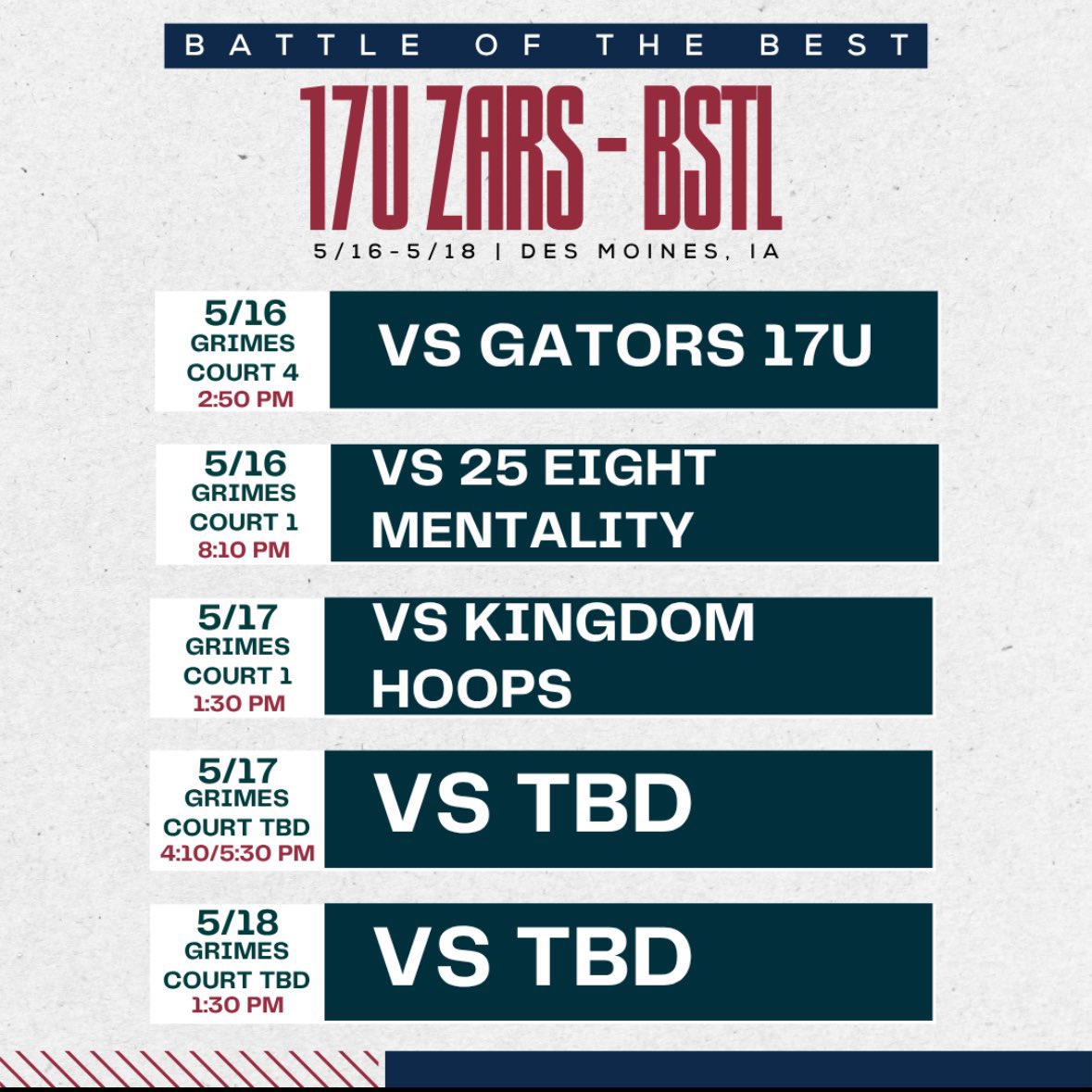 Excited to play in Des Moines this weekend! Here’s our schedule!