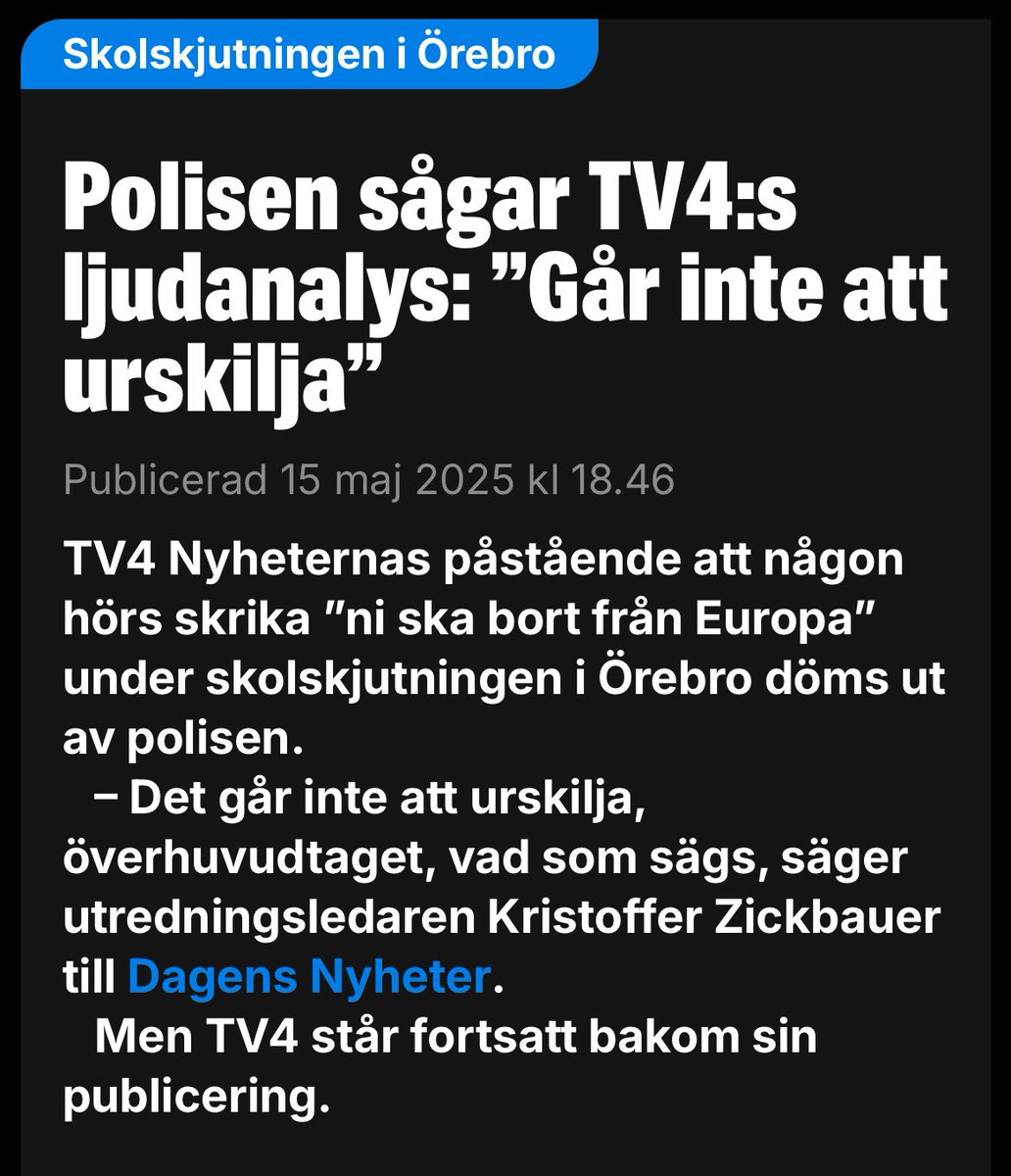 HerrHusis's tweet image. ”Det går inte att urskilja, överhuvudtaget, vad som sägs. Inte ens om det är en man eller kvinna, säger Kristoffer Zickbauer, som leder utredningen om dådet på Campus Risbergska ”
TV4:s så kallade ”ljudanalys” är en av de mest oansvariga publiceringarna i modern tid.
Att ingen…
