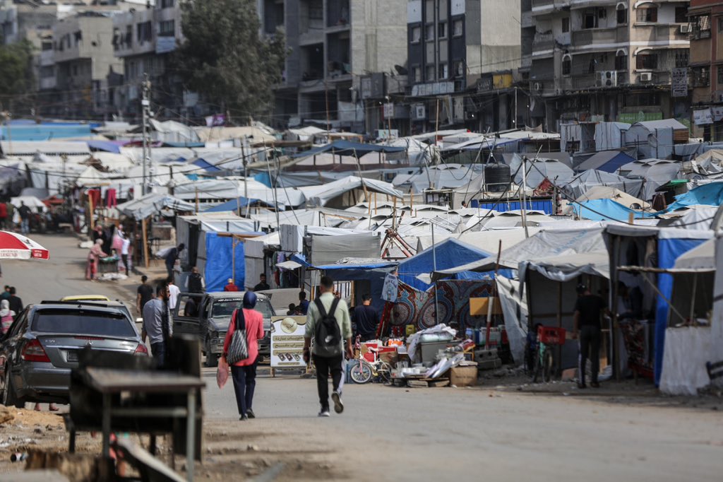 A view of makeshift tents as Palestinians mark the 77th anniversary of the mass displacement of Palestinians that occurred during the 1948 Arab-Israeli war, known as the 'Nakba' or 'Catastrophe'in Gaza Strip on May 15, 2025. Thousands of Palestinians, whose homes were destroyed