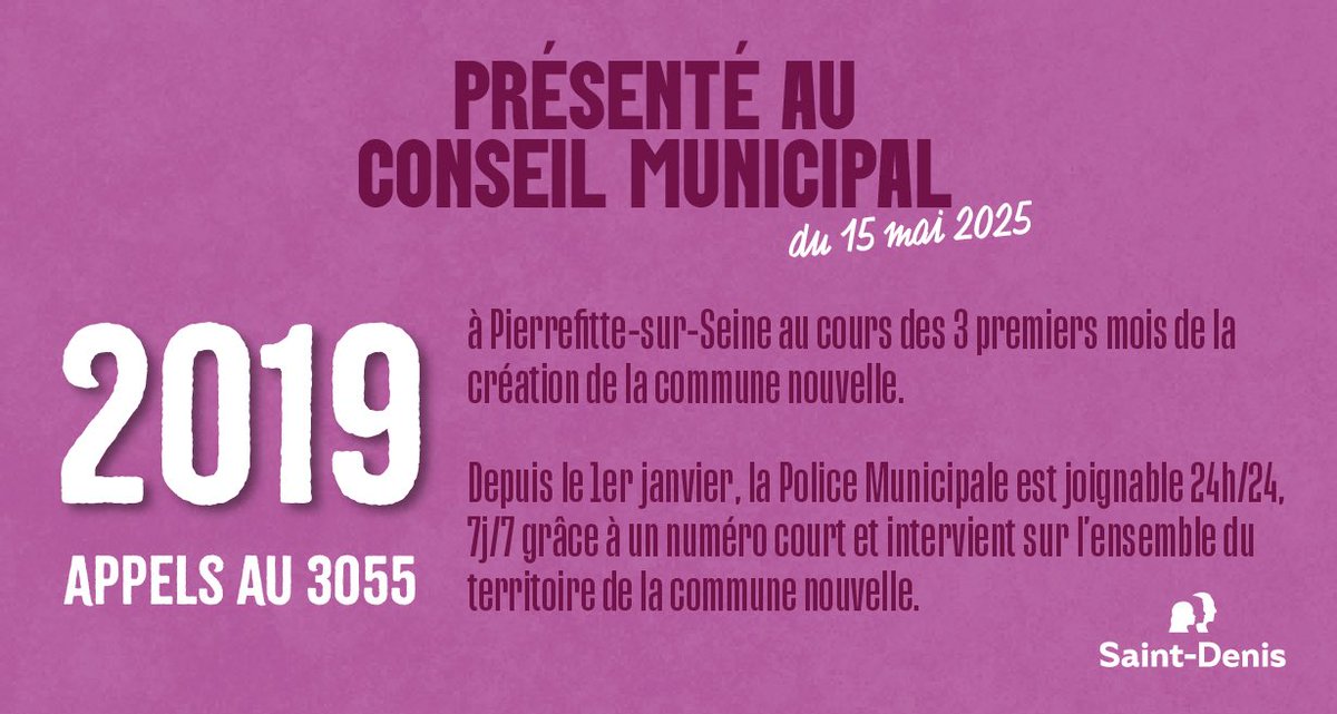 CONSEIL MUNICIPAL | La municipalité a présenté le bilan des trois premiers mois d’action de la police municipale joignable 24h/24, 7j/7, au 3055 sur l’ensemble du territoire de la commune nouvelle. 
Déjà + 2000 appels en trois mois à Pierrefitte-sur-Seine 🚔