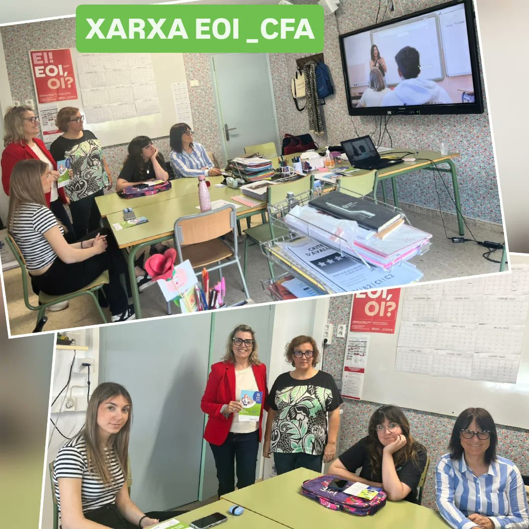 CFAsjuanarbo's tweet photo. Xarxa EOI _CFA 
Presentació de l'oferta formativa a l'alumnat de l'@EOIAmposta i retrobament amb exalumnes que han explicat la seva experiència al CFA.
Gràcies Pepi, Sefa i Erne!!
Vídeo CFA: https://t.co/tWqVlUbEVP…
#cfasebastiajuanarbo #eoiamposta #selv #xarxaeoicfa #curs2425 https://t.co/hCcw2iXuMu