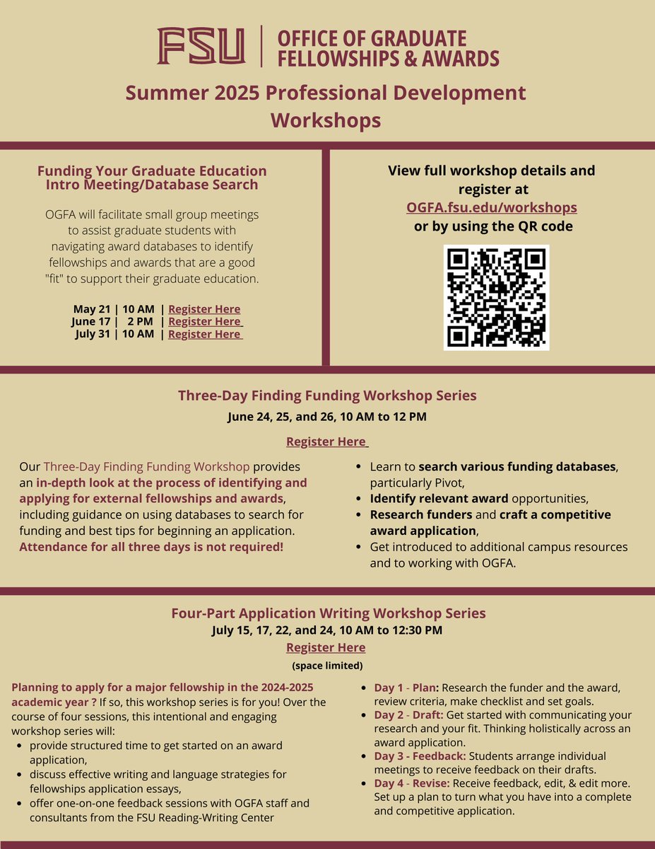 ogfafsu's tweet photo. We are excited to announce the Summer 2025 OGFA workshop schedule! Join us for a monthly Intro Meeting or one of our high-impact, multiday workshops on finding funding and application writing! See our website for details and registration: https://t.co/84O2sAsJmB https://t.co/QusiE0vJko