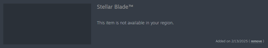 faiyazWTF's tweet photo. Can someone tell me why Stellar Blade is region locked? Had it in my wish list for few months and now poof! First Helldivers and now this, WTH😭
#PlayStation #StellarBlade #pcgaming https://t.co/Ak6WXUO4md