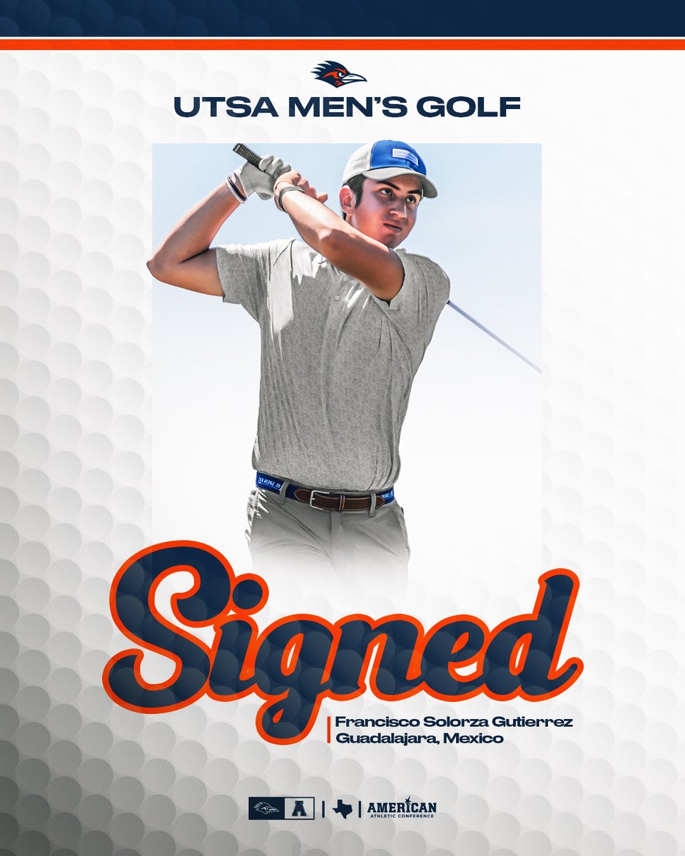 UTSAMensGolf's tweet image. ✍️ 𝓢𝓲𝓰𝓷𝓮𝓭
We are thrilled to add Francisco Solorza Gutierrez, a standout golfer from Guadalajara, Mexico, to the 2025 signing class.
📰 utsa.pro/solorza_signed
#LetsGo210 | #BirdsUp 🤙