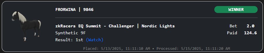 I threw down on zkrace.bet and turned 2 $ZERC into 124.6!! So sick