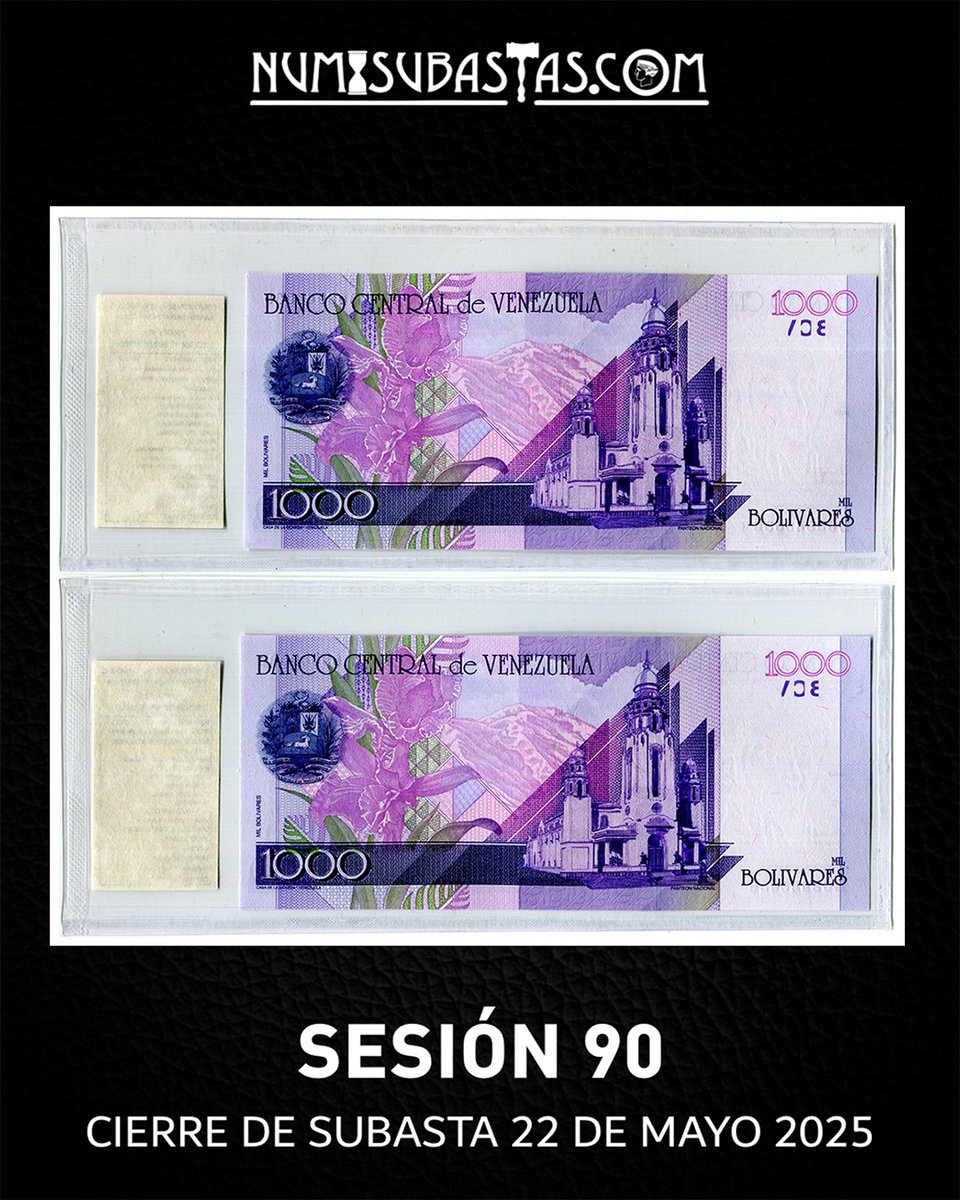 numisubastas's tweet photo. EN SUBASTA:
LOTE# 90-32
DIFICIL PAREJA CONSECUTIVA DE 1.000BS 1998 B8 PEDIGRÍ COLECCIÓN SERGIO SUCRE
https://t.co/OkeSfa1Z6R
#Numisubastas #SubastaNumismatica #Notafilia #Coleccionismo #History #Historia #Billete #Banknotes #Note #PaperMoney #Auction #Bill https://t.co/tm07Hst9YD