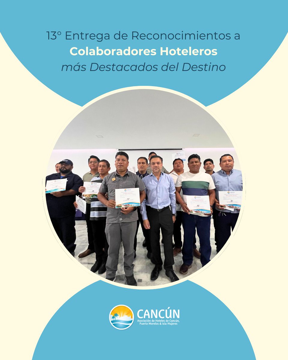 AHCancun's tweet photo. Hoy fuimos parte de la 13ª Entrega de Reconocimientos al Colaborador Hotelero Más Destacado de las áreas Mantenimiento y Seguridad, celebrando el esfuerzo y compromiso del talento en Cancún, Puerto Morelos e Isla Mujeres.🏝️
Esta edición fue especial al ser la primera bajo la presidencia del Ing. Rodrigo de la Peña Segura. 
¡Un gran inicio para seguir impulsando la excelencia hotelera en nuestros destinos!✨

#AHCPMIM #Cancún #PuertoMorelos #IslaMujeres #CaribeMexicano #Hotelería #Turismo #HoteleríaSostenible