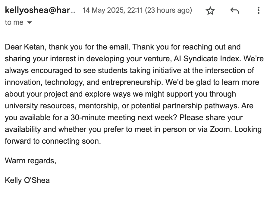In order to build transparency, here is the email sent by Kelly, the director of the Harvard committee in order to get permission.

After talking in spaces, many people suggested showing transparency and prove. We were not aware of the level of speculation in the crypto market.