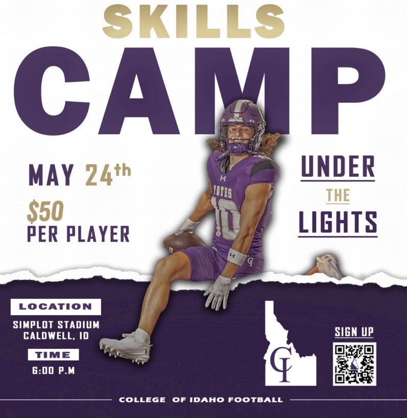 Thank you for the skills camp invite <a href="/RyanBaerg/">Ryan Baerg</a> ! Looking forward to heading back to College of Idaho next week! <a href="/YotesFootball/">College of Idaho Football</a>
