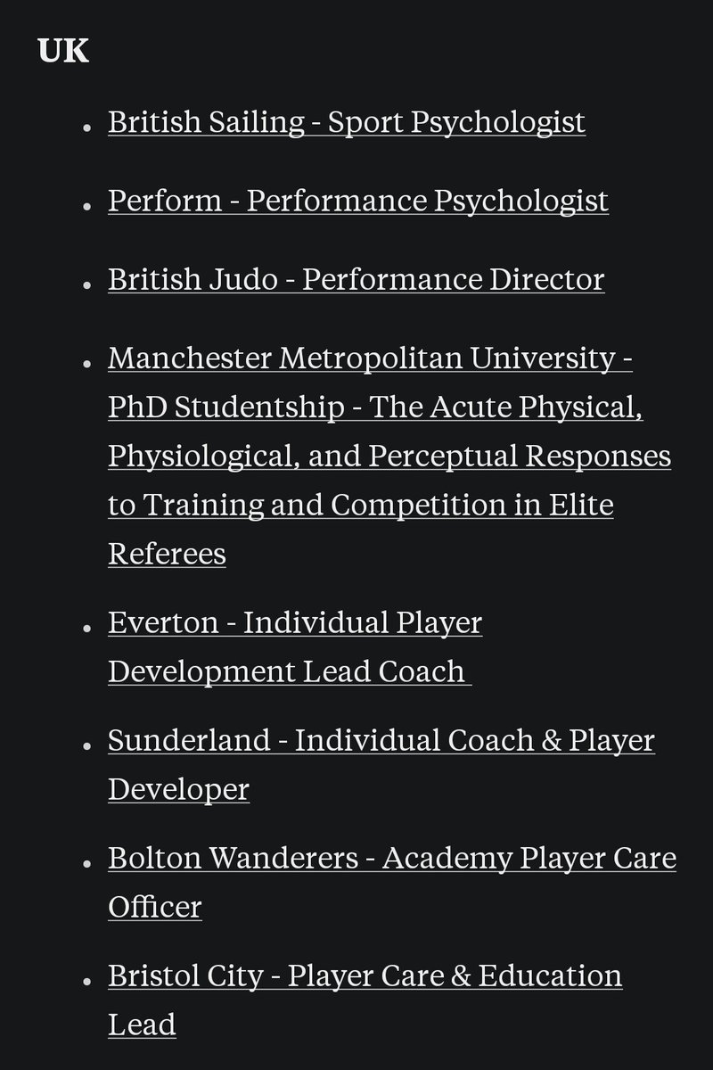 Here's your monthy round up of the latest sport psychology, mental health and wellbeing vacancies 

Roles with Everton, the US Olympic &amp; Paralympic Committee and a host of top teams from around the UK, US and Australia  

#sportpsychology #mentalhealth
