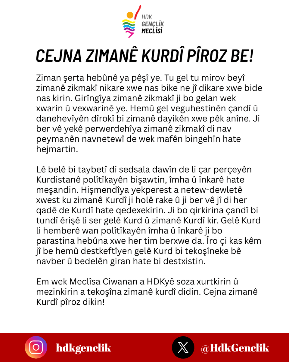 CEJNA ZIMANE KURDÎ PÎROZ BE!
