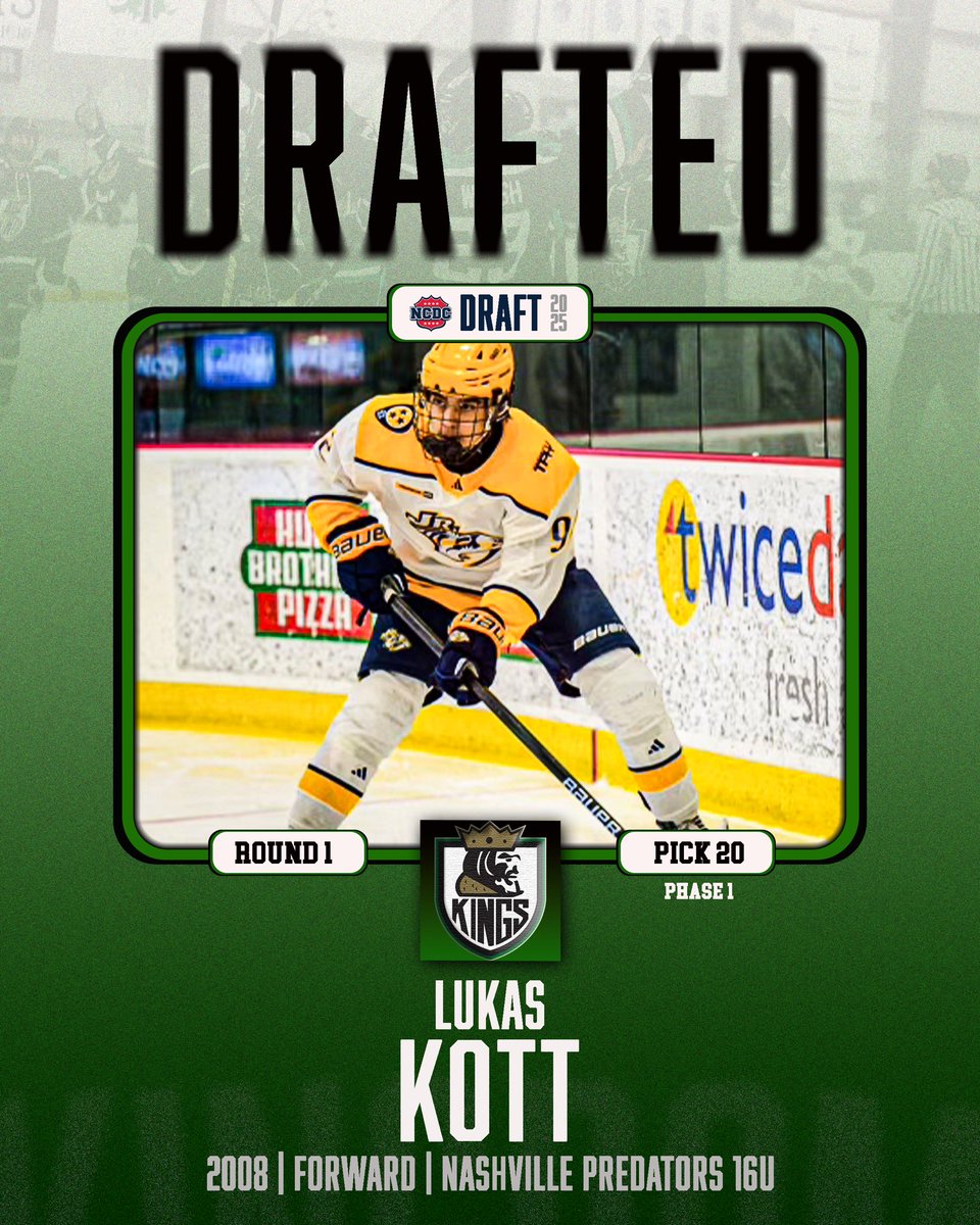 With the 20th pick in round 1 of the Phase 1 #NCDC Entry Draft, the South Shore Kings select Lukas Kott from the Nashville Jr. Predators 16U! Lukas had 32-39-71 in 51 games played this season! Welcome to the Kings! 👑