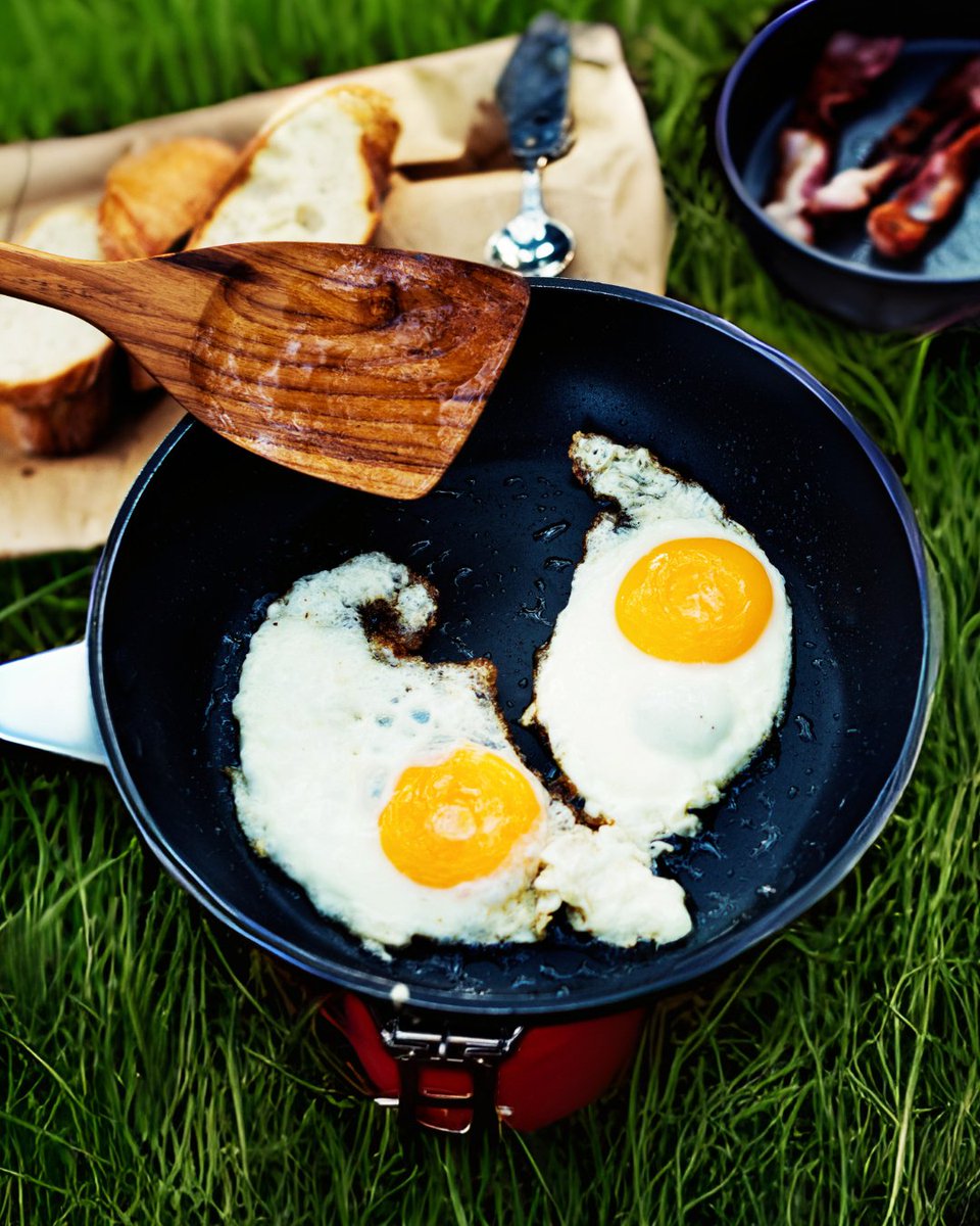 🍳🏕️ Eggs are a camping MVP. 

Pro camping tip: boil eggs ahead of time or crack them into a bottle for easy scrambling by the campfire.🔥