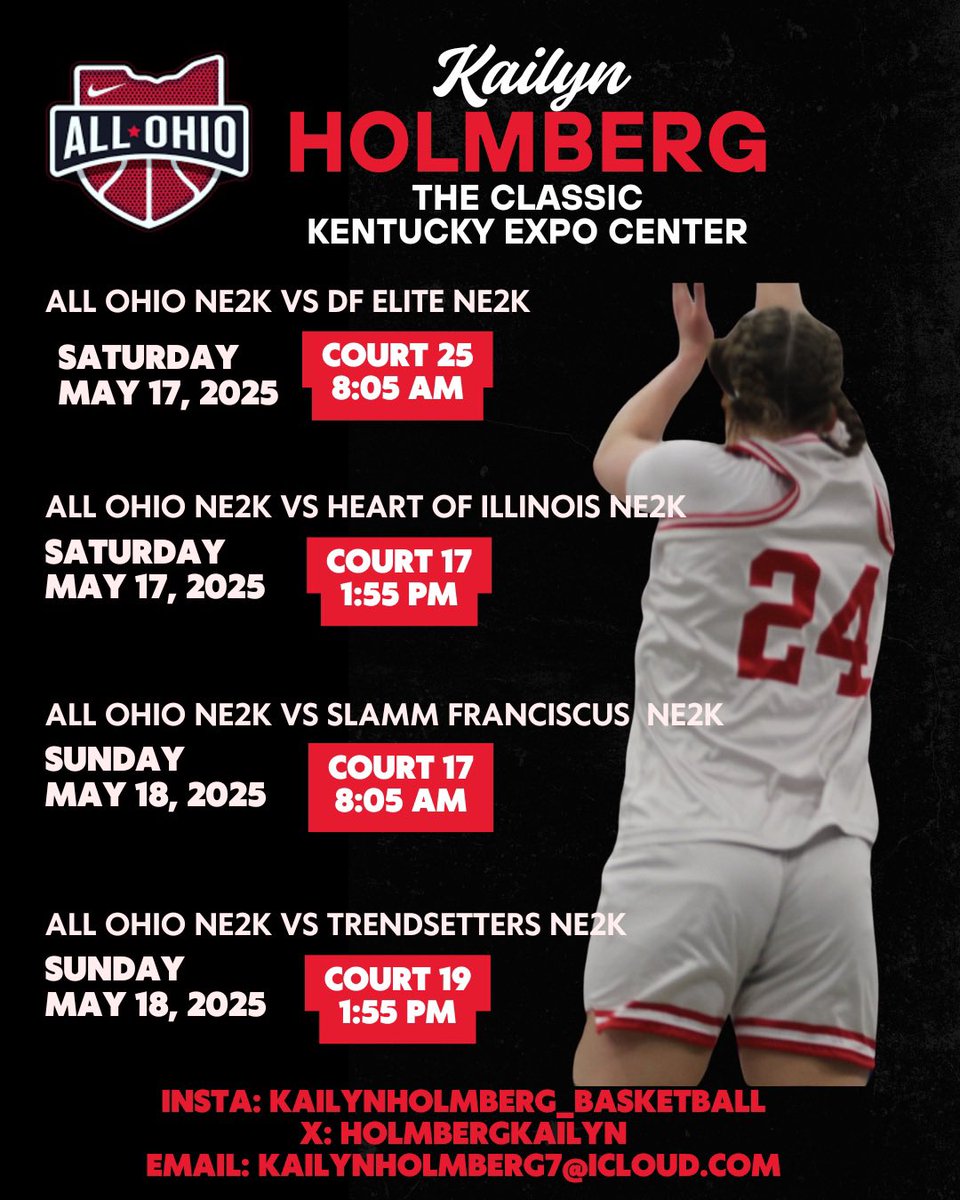Kailyn Holmberg (@holmbergkailyn) on Twitter photo Excited to play this weekend in The Classic! Come check us out!
<a href="/AllOhioGirls/">All Ohio Girls Basketball</a> <a href="/all_ohio/">ALL OHIO BASKETBALLโข๏ธ</a> <a href="/wittwbb/">Witt Women's Basketball</a> <a href="/Bryan_WBB/">Bryan College WBB</a> <a href="/MontreatWBB/">Montreat Women's Basketball</a> <a href="/SFState_WBB/">SF State Womenโs Basketball</a> <a href="/MuskingumWBB/">Muskingum Basketball</a> <a href="/ClearyUWBB/">Cleary University Women's Basketball</a> <a href="/GoMocsWBK/">Chattanooga WBB</a> <a href="/RIOWBB/">University of Rio Grande Womenโs Basketball</a> <a href="/AshlandWBB/">Ashland Womenโs Basketball</a> <a href="/ODUPANTHERS_WBB/">Ohio Dominican University Women's Basketball</a> <a href="/DubC_LQB/">Wilmington College Womenโs Basketball</a> <a href="/EarlhamWBB/">Earlham WBB</a> Excited to play this weekend in The Classic! Come check us out!
<a href="/AllOhioGirls/">All Ohio Girls Basketball</a> <a href="/all_ohio/">ALL OHIO BASKETBALLโข๏ธ</a> <a href="/wittwbb/">Witt Women's Basketball</a> <a href="/Bryan_WBB/">Bryan College WBB</a> <a href="/MontreatWBB/">Montreat Women's Basketball</a> <a href="/SFState_WBB/">SF State Womenโs Basketball</a> <a href="/MuskingumWBB/">Muskingum Basketball</a> <a href="/ClearyUWBB/">Cleary University Women's Basketball</a> <a href="/GoMocsWBK/">Chattanooga WBB</a> <a href="/RIOWBB/">University of Rio Grande Womenโs Basketball</a> <a href="/AshlandWBB/">Ashland Womenโs Basketball</a> <a href="/ODUPANTHERS_WBB/">Ohio Dominican University Women's Basketball</a> <a href="/DubC_LQB/">Wilmington College Womenโs Basketball</a> <a href="/EarlhamWBB/">Earlham WBB</a>