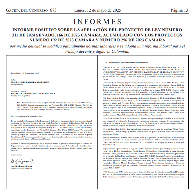 🚨🚨🚨Mañana viernes habrá audiencia pública en la Comisión Cuarta del Senado para la Reforma Laboral.

Hoy jueves se nombraran los ponentes, así va su tramite en <a href="/SenadoGovCo/">Senado de la República 🇨🇴</a> 👉👉👉
leyes.senado.gov.co/proyectos/inde…