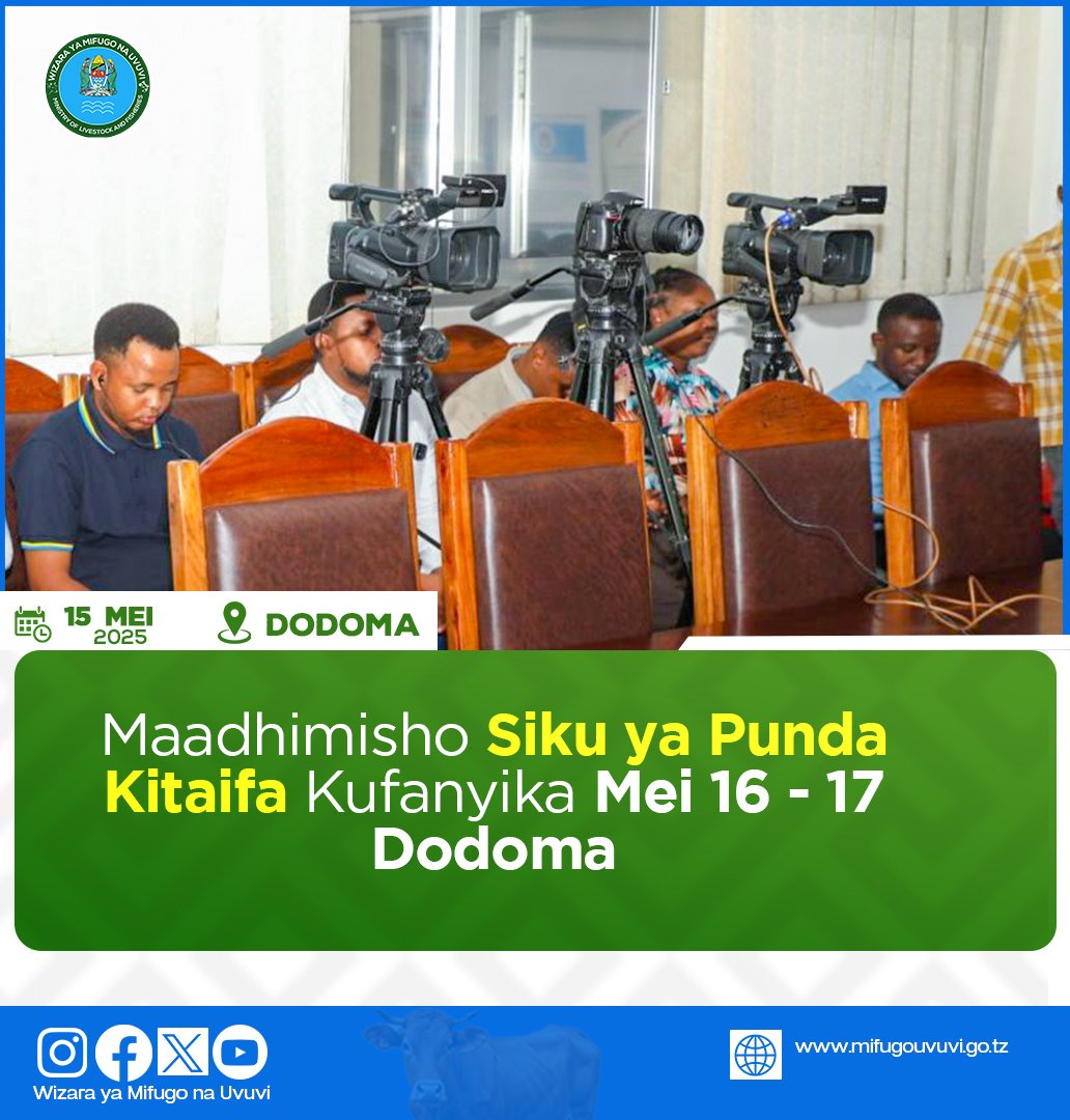 MAADHIMISHO YA SIKU YA PUNDA KITAIFA KUFANYIKA MKOANI DODOMA.

Na Chiku Makwai-WMUV.

Serikali kupitia Wizara ya Mifugo na Uvuvi kwa kushirikiana na taasisi mbalimbali inatarajia kuadhimisha Siku ya Punda Kitaifa Mei 17, 2025 katika Halmashauri ya Wilaya ya Chemba mkoani Dodoma